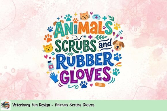 Download Veterinary Fun Design - Animals Scrubs Gloves - Animal Collection