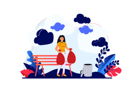 Download Flat Illustration Asset - Cleaning Trash - Asset Collection